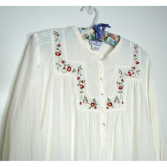 April Cornell White Cotton Long Nightdress Gown Nighty Size M